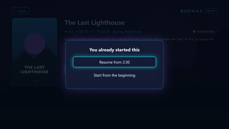 Dialog to resume or start from the beginning
