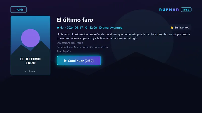 Ficha de película con el botón Continuar
